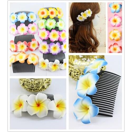 2x New fashion25 kinds of color you choose Fabulous Hawaii Plumeria flowers Foam Frangipani Flower comb clip bridal hair clip