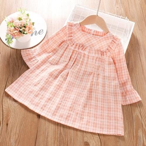 PatPat 2021 New Arrival Baby/Toddler Girl Long-sleeve Plaid Ruffled Dress