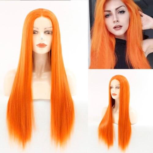 Orange Rose Pink Purple Lace Front Wigs for Women Natural Long Straight Wig Middle Parting Heat Resistant Synthetic Hair wigs