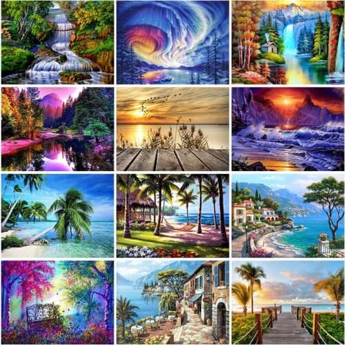 Landscape DIY 5D Diamond Painting Full Round Mosaic Cross Stitch Diamond Embroidery Rhinestones Home Decor Wall Art