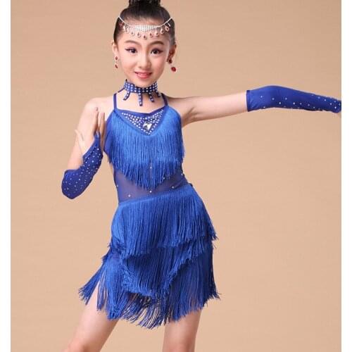 Children Latin Dance Dress Girls Ballroom Dance Clothes Dresses Kids Salsa /tango / Cha Cha Rumba Stage Performance Outfits