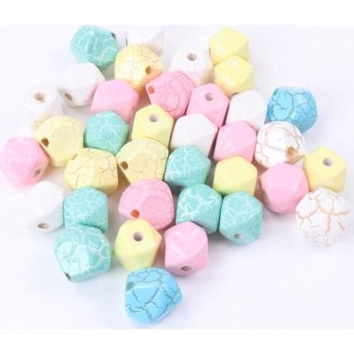 Mixed Color 18mm Pattern Acrylic Beads Polygon Loose Spaced Beads DIY Crafts Garment Beads For Decoration Sewing Accessories