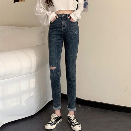 Lente Ripped Jeans Hoge Taille Enkellange Broek Vrouw Vernietigd Potlood Broek Mujer Plus Size Skinny Jeans Met gat