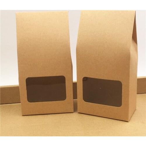 Heart and Square Window Brown Kraft Paperboard Jewelry Food Cake Carry Box 100Pcs Birthday Christmas Shopping Gift Package Boxes