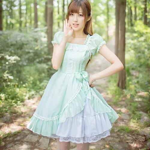Japanese ruffle stitching Royal fairy tale soft sister Princess LOLITA dress original chiffon summer cute dress w274 dropship