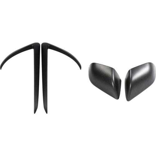 Front Blade Front Bumper Lip Splitter Fog Light Trim with Rearview Mirrors Guard Covers Caps, for Tesla Model 3 17-20