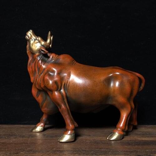 7"Tibet Buddhism Temple Old Bronze Gilt Real gold Bull statue Wall Street Bull Market Bull stock Bullish Implication