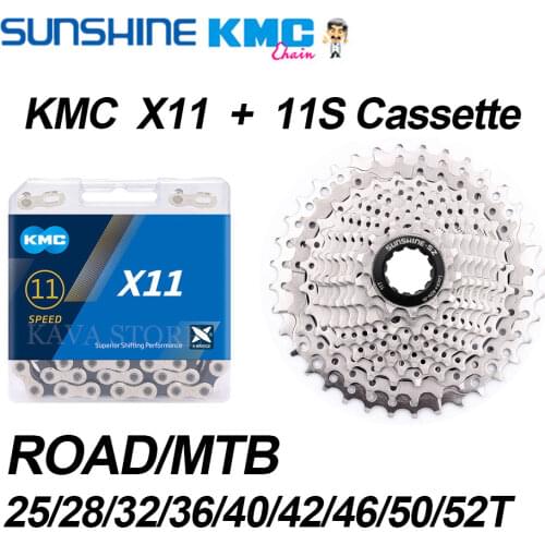 Sunshine Road Bike 11 Speed Cassette MTB KMC X11 Chain 25/28/32/36/40/42/46/50/52T 11V Flywheel Set 11S Sprocket for Shimano