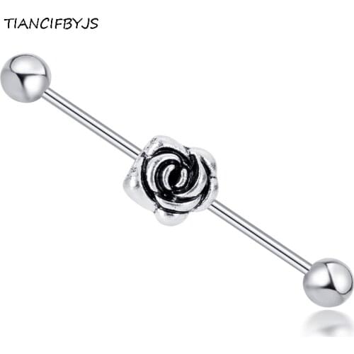 TIANCIFBYJS Surgical Steel Rose Industrial Barbell Piercing Earring Tragus Cartilage Earrings Ear Bar Barbell Body Jewelry 20pcs
