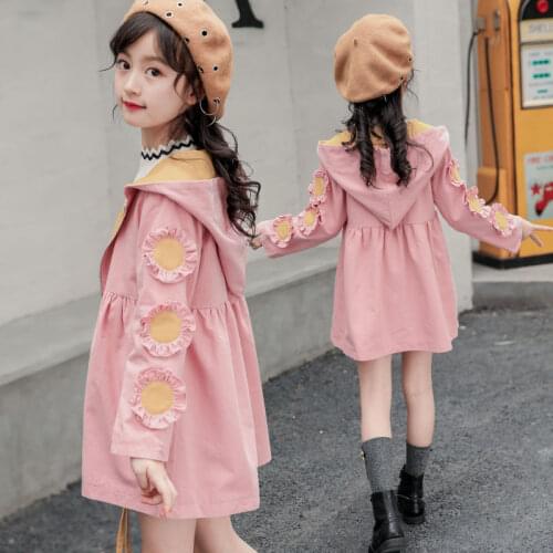 2020 Spring Autumn Children Baby Girl New Fashion Trench Coats Kids Girls Hooded Loose Jackets Teens Sweet Casual Outerwear W449