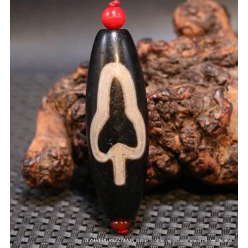 Treasure Unique Ultra Energy Magic Tibetan Old Agate Bodhi Tree 6 OM Words Big Drum dZi Bead Amulet Pendant A Timestown UPD22