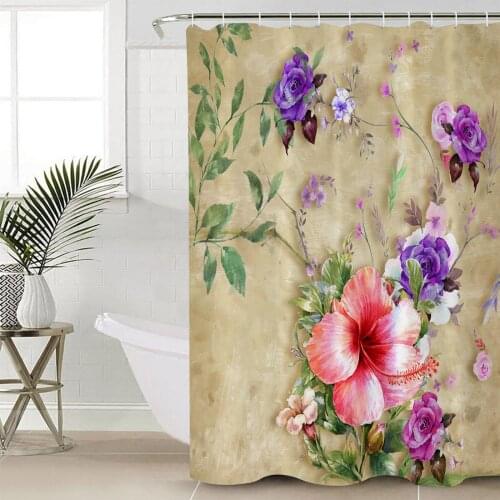 Morning Glory Retro Flower Abstract Shower Curtain Bathroom Decorative Waterproof Polyester Fabric Curtain for Bathroom