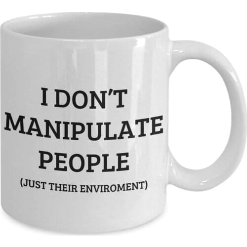 I Don't Manipulate People Just Their Environment Mug, 11 oz Ceramic White Coffee Mugs, Best BCBA Gifts Ever, Humorous Presents