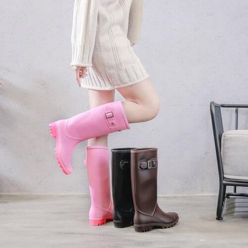 Punk Style Pink Rain Boots Womens Pure Color Rain Boots Outdoor Rubber Water shoes For Female 36-41 Plus size