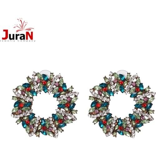 2019 hot women fashion brand wreath colorful crystal statement earrings ethnic flower stud earrings Christmas party jewelry