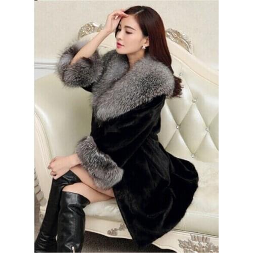 Winter Autumn Mink and Coat Women Plus Size Long Coats Faux Fox Fur Collar Female Jacket Chaqueta Mujer KJ611
