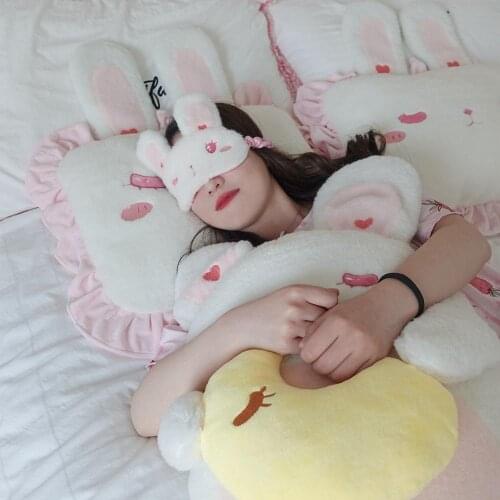 1pc Cute Plush Rabbit Eyeshade Hood Plush Pink Rabbit Eyeshade Plush Toy Childrens Wear Gift