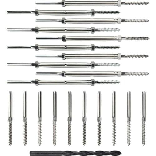 10 Pairs Lag Screw Swage Turnbuckle Tensioner and Lag Screw Stud Fitting for 1/8inch Cable Deck Railing Kit Deck Hardware