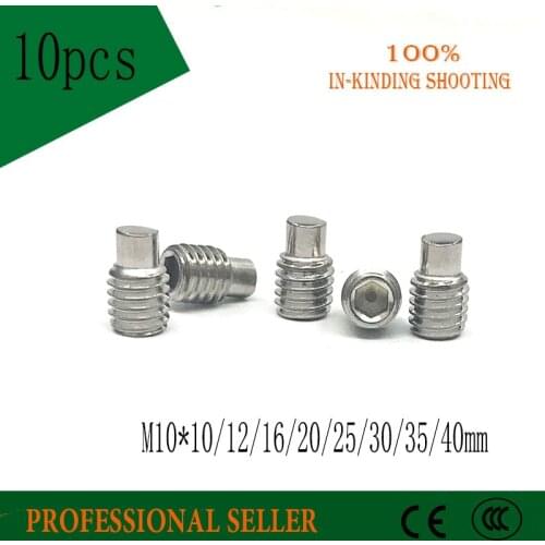10pcs 10*10/12/16/20/25/30/35/40mm 304 stainless steel Hexagonal Socket Headless DIN915 Male Bolt Grub Convex End Inner screw