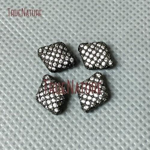 10Pcs Copper Beads Clear Cz Micro Pave Gun Black Plated Rhombus Shape Beads On Sale 10x8.5x5mm BE1139