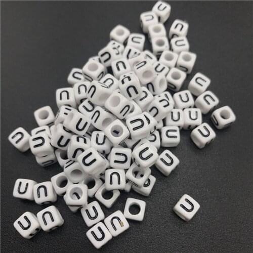 100pcs 6mm Letter U Square Alphabet Beads Acrylic Beads For Jewelry Making DIY Bracelet Necklace Accessories
