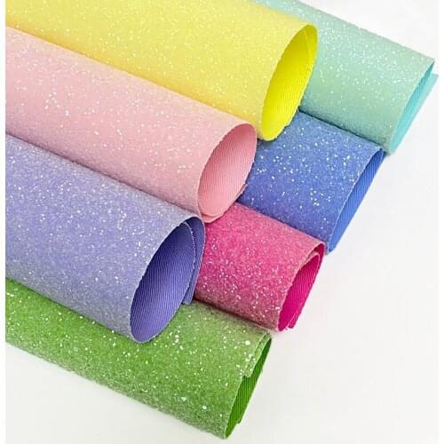 Plain Design Solid Color Chunky Glitter Faux Leather Fabric Sheet for Making Shoe/Bag/Hair Bow/DIY Accessories