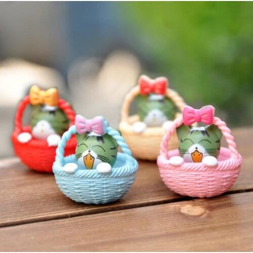 4PCS/Lots Cute Cheese Chis Cat Basket Kitten Models Statue Figurine Ornament Miniatures Garden Decor Toys DIY Home Gifts