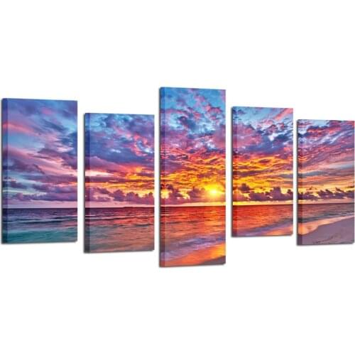 5 Pieces Modern Canvas Painting Wall Art Colorful Sunset Ocean Maldives Seascape Picture Print Canvas Wall Decor