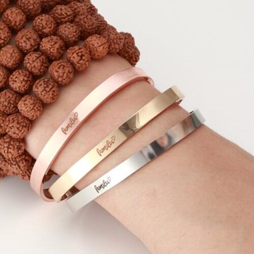 Engraved Letter Spanish Familia Women Bangle Rose Gold Stainless Steel Bracelets Jewelry 2019 Family Gifts Dropshipping
