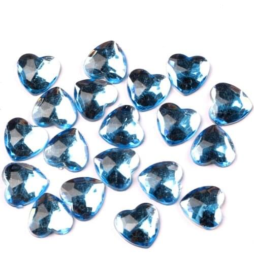 200Pcs Light Blue Heart Acrylic Decoration Crafts Beads Flatback Cabochon Scrapbook DIY For Clothes Embellishments Accessories