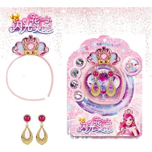 Flower Fairy Princess Jewelry Headband Earrings Girl Magic Flash Suit With Colorful Lights Cosplay Toys For Girls Christmas Gift