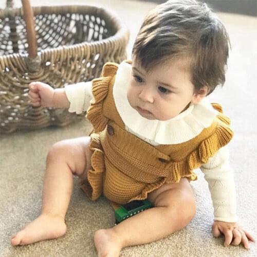 Girls Ruffled Shoulder Strap CLOTHES Shorts Baby Sweater Bib Baby Childrens Knitwear