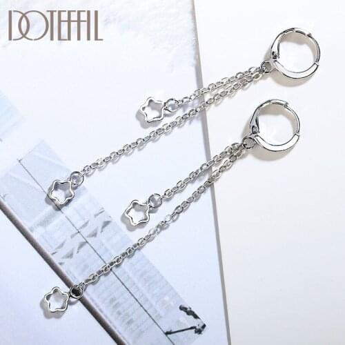 DOTEFFIL 925 Sterling Silver Star Drop Tassel Ear Line Earrings Charm Women Jewelry Fashion Wedding Engagement Party Gift