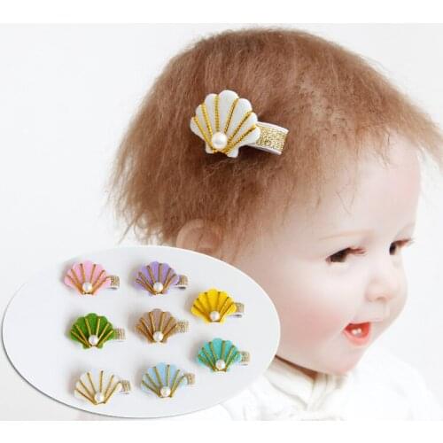 Boutique 20pcs Korean Fashion Cute Glitter Felt Shell Hairpins Solid Kawaii Pearl Sea Shell Hair Clips Hair Accessories
