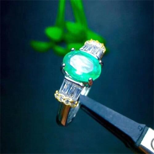Boutique jewelry 925 sterling silver inlaid natural emerald gemstone female ring support detection luxury