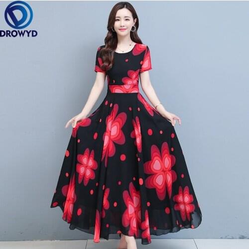 Elegant Women Party Vestidos Summer 3XL Plus Size Print Boho Maxi Sundress 2021 Vintage Floral Chiffon Bodycon Beach Midi Dress