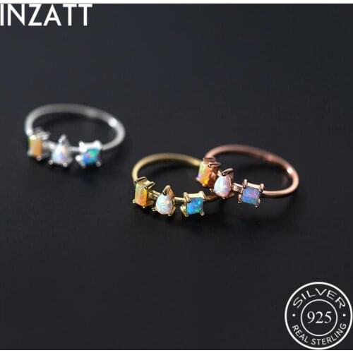 INZATT Real 925 Sterling Silver Opal Triangle Square Ring For Fashion Women 18K Rose Gold Fine Jewelry Cute Accessories