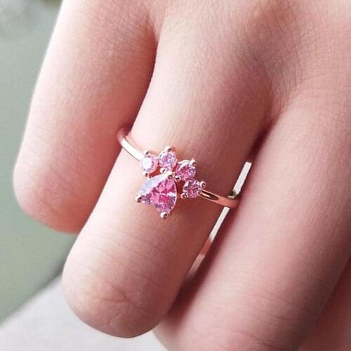 Cute Cartoon Cat Claw Opening Adjustable Rings for Women Romantic Wedding Pink Crystal Love Jewelry Gifts Dropshipping кольцо