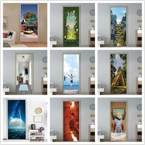 2Pcs/Set Creative Art Door Posters PVC Waterproof Sticker For The Door Home Decor Renew Wall Sticker Self-adhesive Bedroom Mural