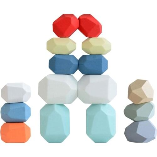 Creative Wooden Jenga Building Block Colored Stone Educational Toys Cold Tone Nordic Style Stacking Game Childrens Wooden Toys