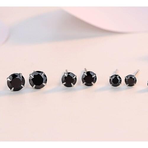 Small Silver Color Earrings For men Women Jewelry Classic Plata Stud Earrings For Girl Black Cubic Zircon Ear Earring