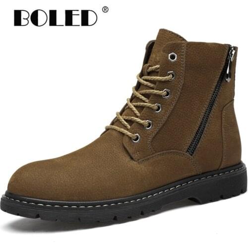 Natural Leather Men Boots Outdoor Autumn And Winter Shoes Men Keep Warm Plush Fur Ankle Snow Boots Men Zapatos Hombre