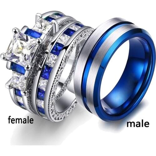 Carofeez Luxury Lovers Ring Fashion Women Heart Rings Set Cute Zirconia Men Rings Engagement Wedding Band Valentines Day Gift
