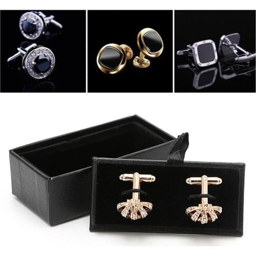 Men Cufflinks Tie Clip Ring Storage Box Faux Leather Organizer Display Cuff Case X7JB