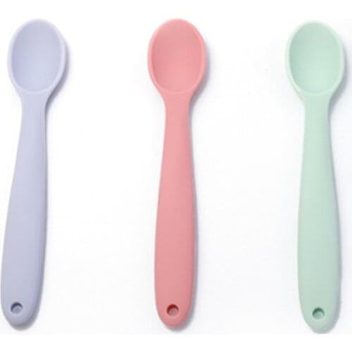 3 Color Baby Soft Silicone Spoon Feedig Anti-fall Childrens tableware Suitable for boys and girls Infant feeding accessories