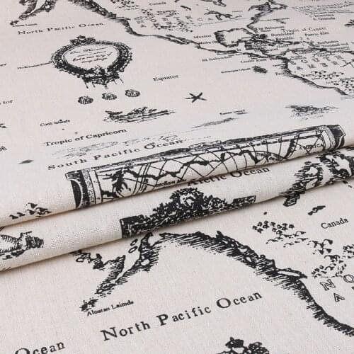 Nanchuang Map Printed Cotton Linen Fabric For Quilting Sewing DIY Sofa Cloth Furniture Cover Tissue Curtain Bag Cushion Material