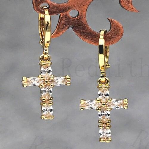 New Cross Drop Earrings for Women Gold Color Drop Earring with Zircon Luxury Statement Jewelry for Party Wedding Anniversary