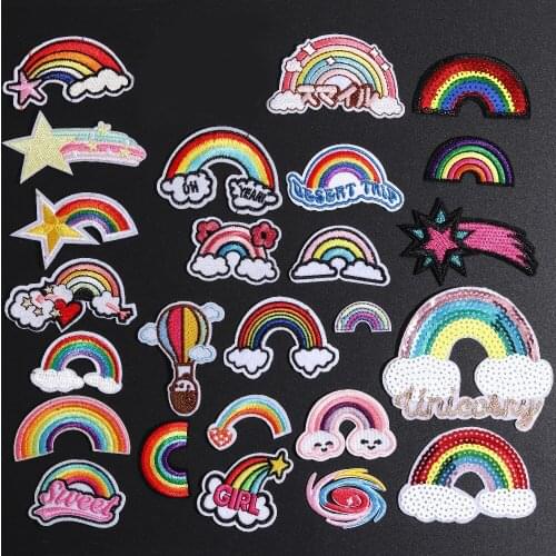 Mix Design Rainbow Space Iron On Patches For Clothing Embroidered Hydrogen Balloon Patch Sticker On Clothes DIY Appliques Decor
