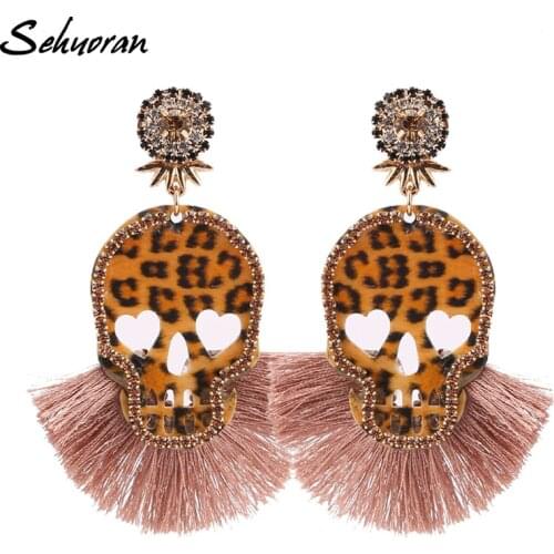 Sehuroan Bohemia Tassel Earrings Resin Skull Drop Earrings For Women Wedding Earings Long Fringed Earrings Fashion Jewelry