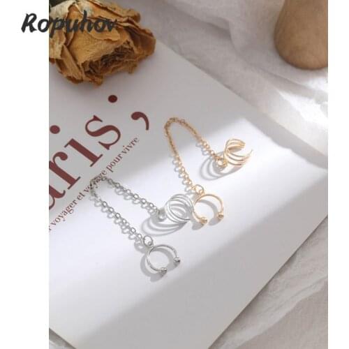 ROPUHOV 2021 New Korean ZA Trendy Chain Ear Bone Clip Earrings Earrings New Tide Earrings Without Earholes Female